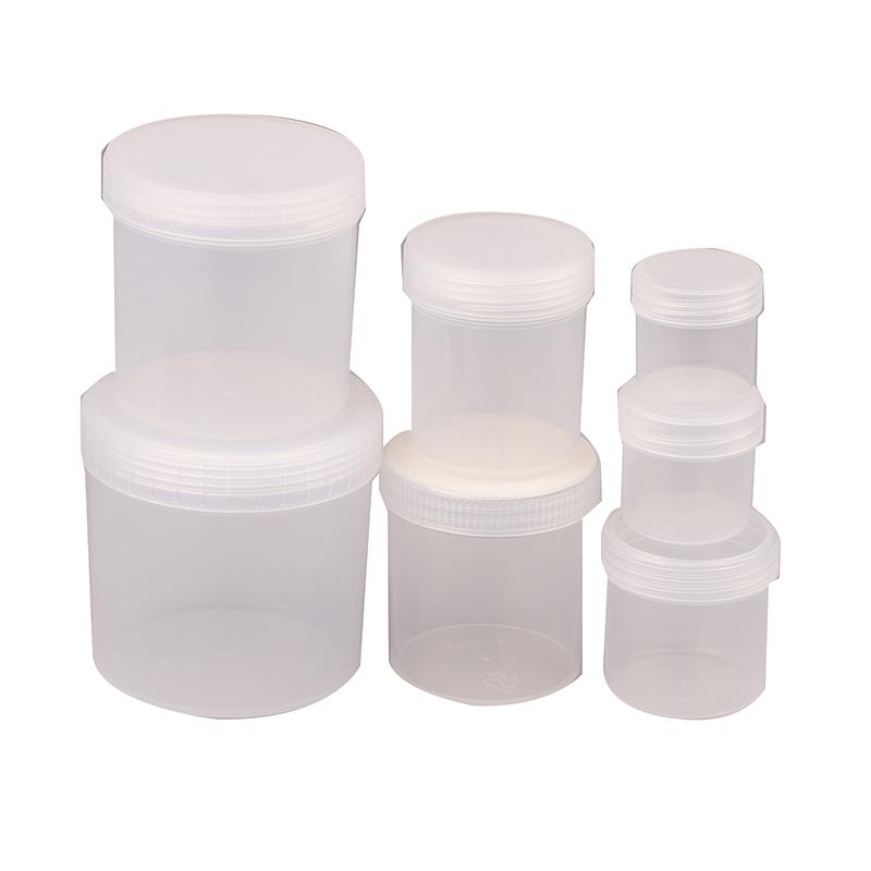 Průhledná uzavřená plechovka s víkem Plastová prázdná balící láhev Kruhové úložiště kbelík Sklenice na sušenky Potravinářské uzavřené plechovky Nádržka