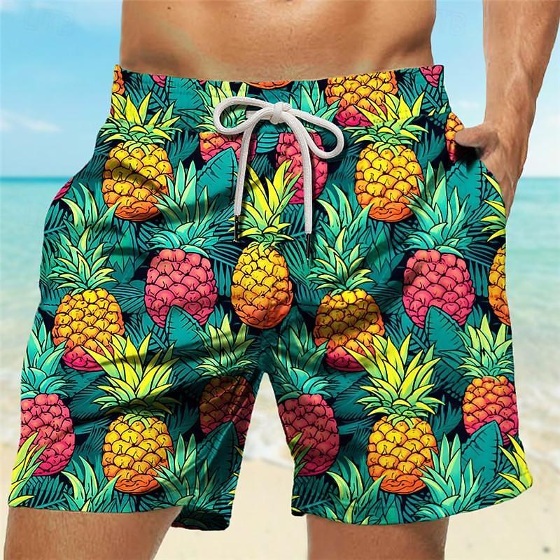Men s Pineapple Swim Trunks Swim Shorts Board Shorts Mid Waist Vacation Hawaiian Holiday Vacation Holiday Beach XL