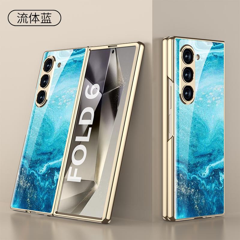 Luxury Plating Painted Glass Case For Samsung Galaxy Z Fold 7 6 5 Higher Lens Protective Plastic Cover For Galaxy Z Fold7 Case