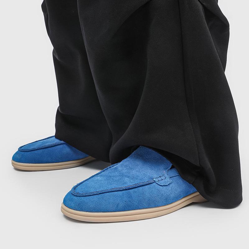 Autumn shallow loafers men's fur one-pedal small leather shoes matte flat-soled footwear-M