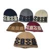 New retro wool hat couple autumn and winter designer diamond pattern color matching warm knitted hat cold hat