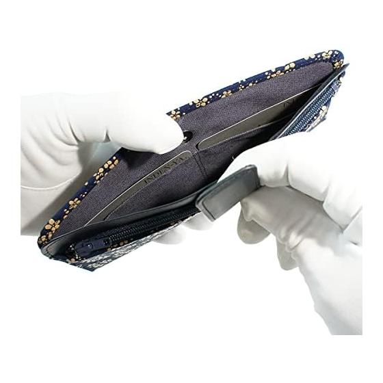 Inden-ya Inden Long Wallet Thin Deer Leather Navy X White Lacquer Forget-Me-Not Pattern 2107-14-181