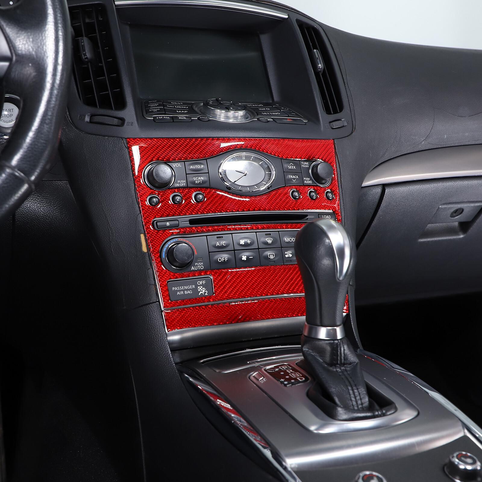 Red Carbon Fiber Interior Radio Console Trim Sticker For Infiniti G37 07-13