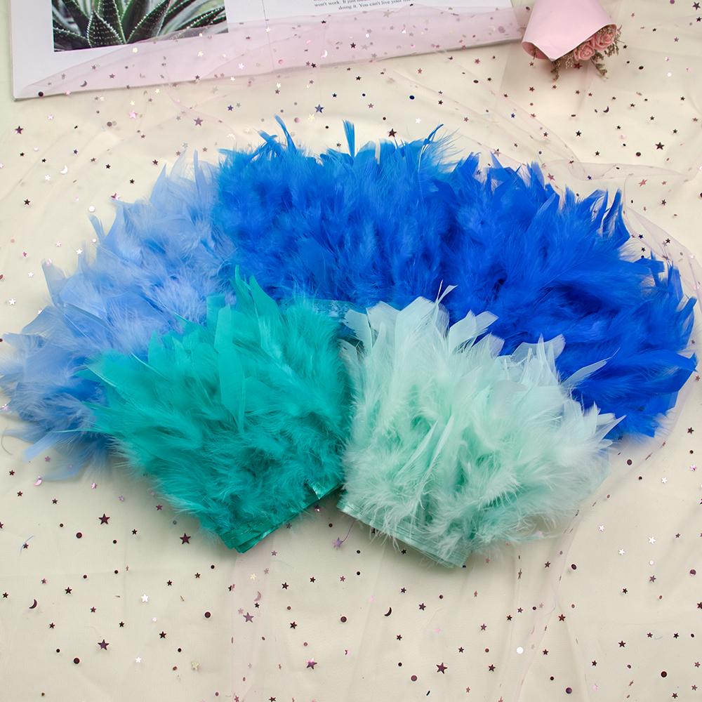 1Meter Multicolor Turkey Feather Trim Fringe Fluffy Stripped Ribbon 10-15cm for Wedding Dress Clothing Crafts Decoration