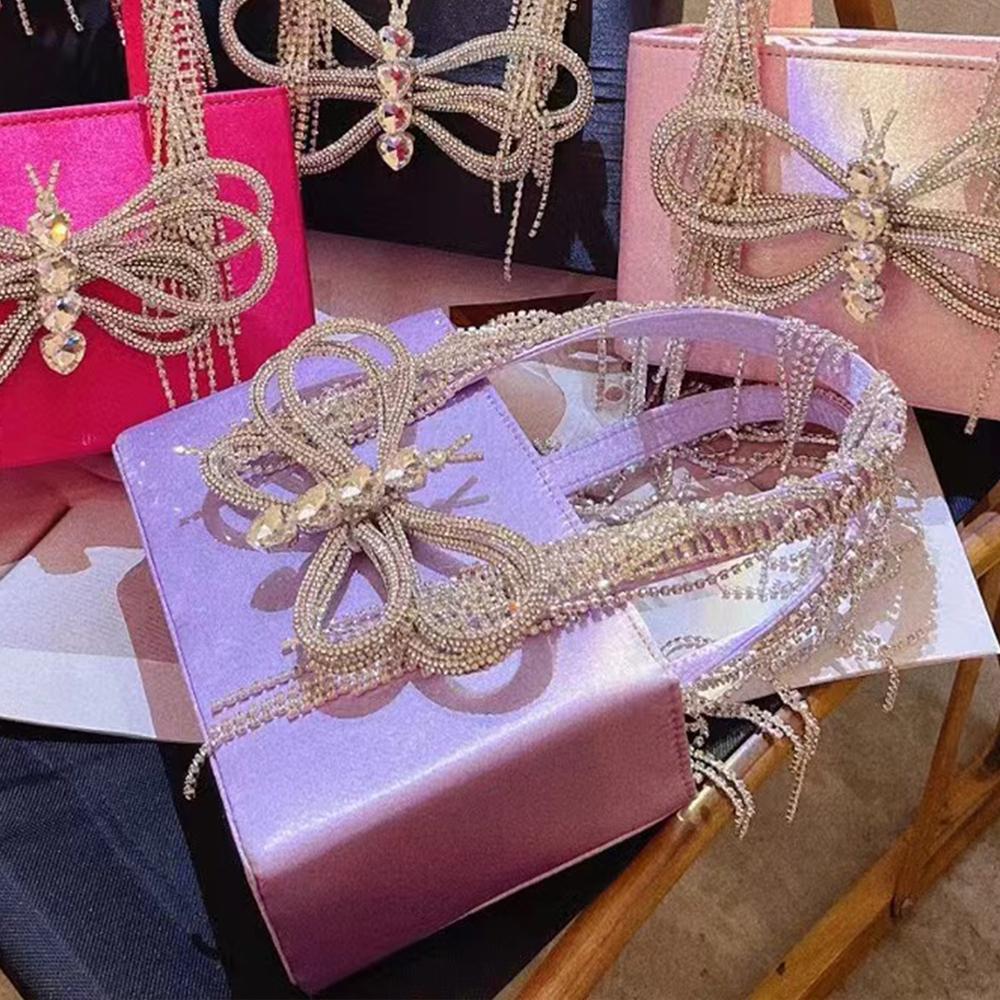 

Beading Handle Evening Clutch Diamonds Handbags Crystal Butterfly Shoulder Bag Bowknot Party Wedding Purses Designer Bag 22x12cm