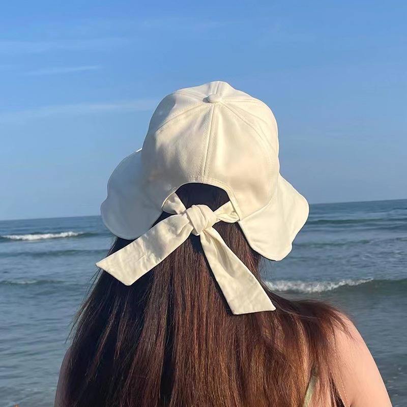 

Fashion Solid Color Hat for Women Summer Wide Brim Sunshade Travel Beach Big Bowknot Bucket Cap Girls Outdoor Fisherman Hat бежевый