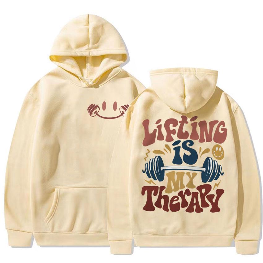 Funny Muscle Mommy Gym Hoodies Lifting Is My Therapy Aesthetic Graphic Sweatshirt Men Women's Autumn/Winter Casual Fleece Hoodie