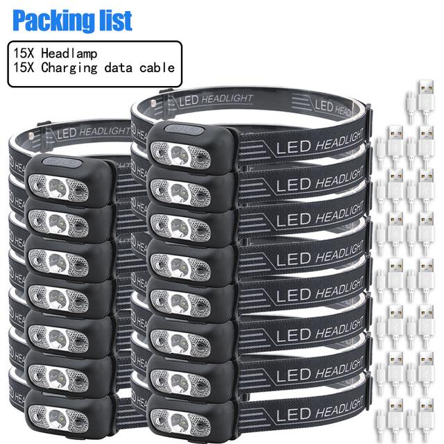 Mini Rechargeable Powerful Sensor Headlamp USB Head Flashlight Torch Headlights LED Head Light Camping Search Light