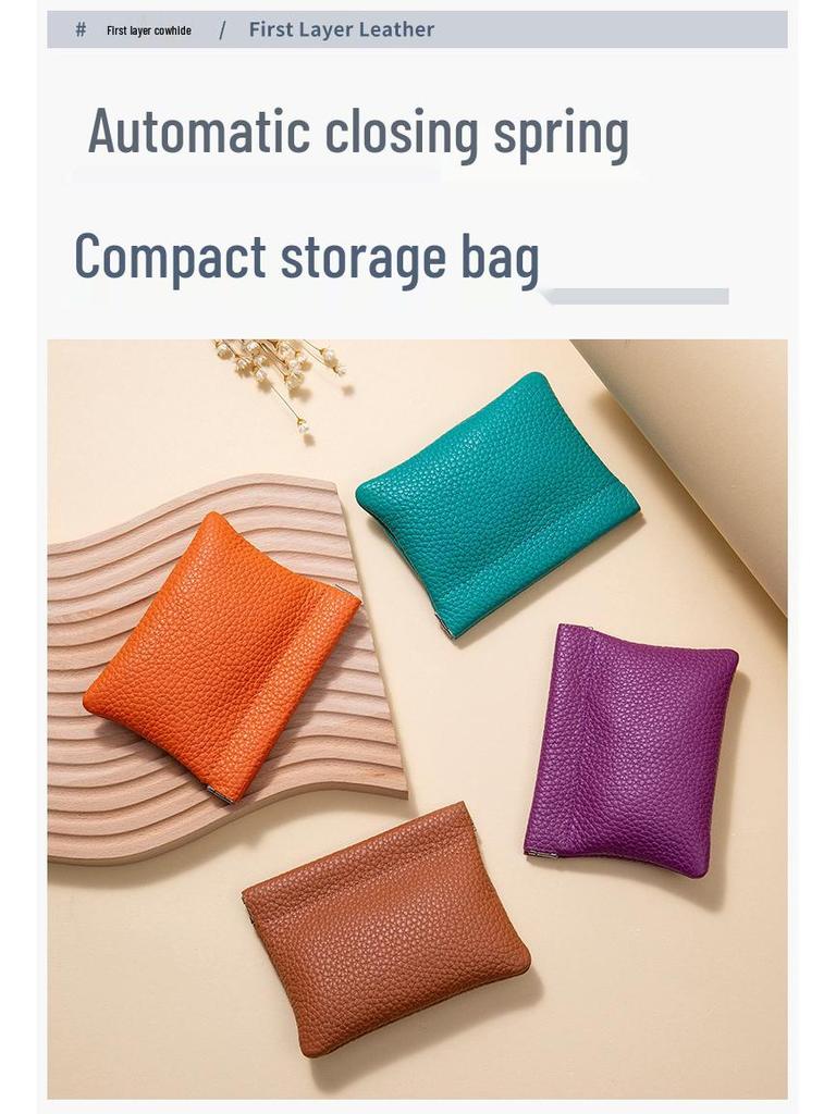 Damen Mini Leder Federclip Geldbörse - Aufbewahrungstasche für Kopfhörer und Münzen