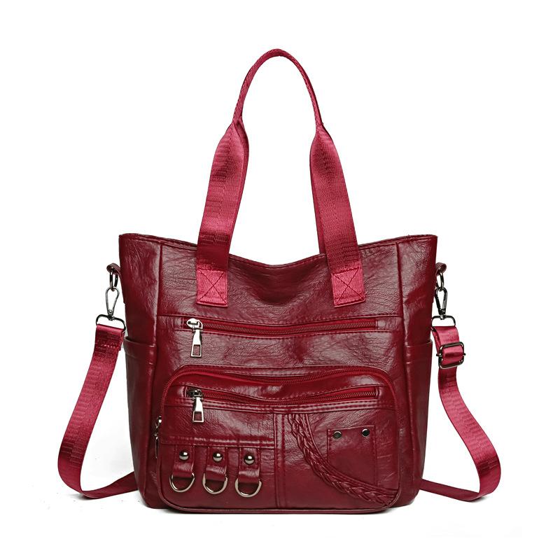 

Вінтажна сумка на плече великої місткості Жіноча сумка через плече з м’якої шкіри червоний