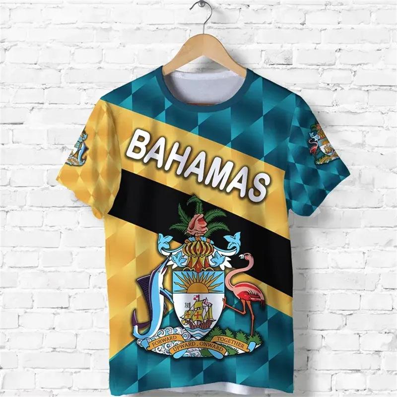 Men's 3D Printed T-Shirt Bahamas Flag and Emblem Print Short Sleeve O-Neck Pullover Casual Breathable Quick Drying Sports Top