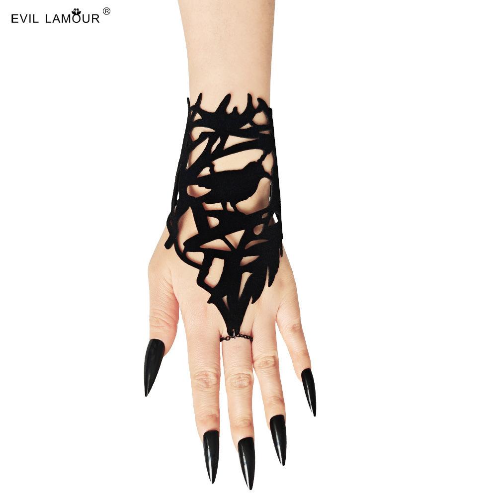 New Black Flannel Bracelet Halloween Thorns Crow Design Stage Performance Finger Chain WS--