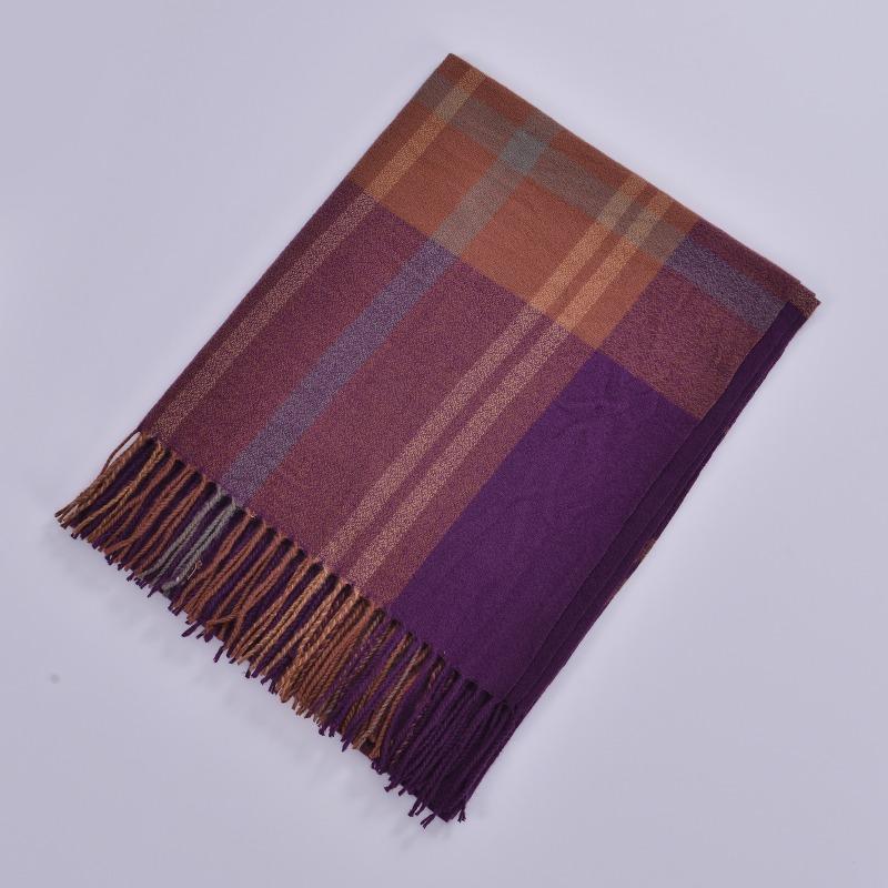 Autumn and Winter Fringed Double-sided Scarf Classic Fashion Color Plaid Warm Scarf Autumn and Winter Cashmere Scarf