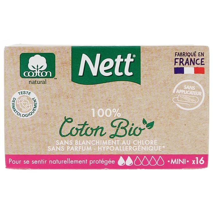 Nett Coton Bio Mini Sans Applicateur Flux Léger 16 Tampons