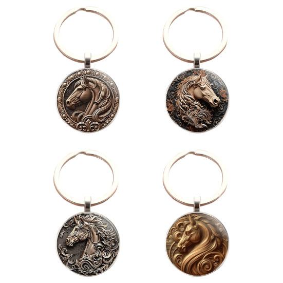 Keychain Multi-Layer Electroplated Surface Key Chain Traditional Chinese Horse To Success Design Round Pendant Car Charm Gift
