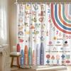 1Pc Pastel Alphabet Shower Curtain - Animals, Fruits & Weather, Educational Design, Polyester, 70.8X70.8", Playful Learning