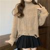 European Autumn/Winter Tassel Ripped High Neck Knit Sweater for Women