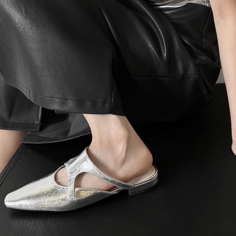 Fashion 2025 New Summer Women Mules Genuine Leather Women Shoes Cover Toe Shoes Squared Toe Low Heel Sandals Modern Slippers