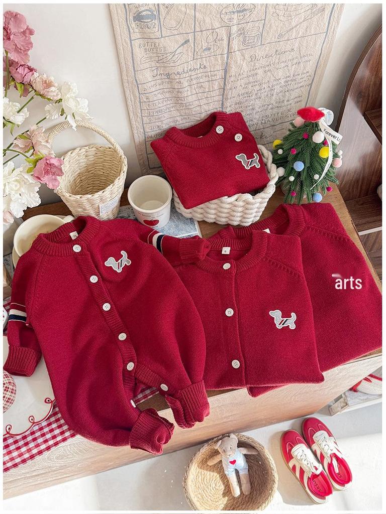 2026 New Year Red Family Sweaters: Parent-Child, Baby, and Toddler Outfits for Family of Three or Four
