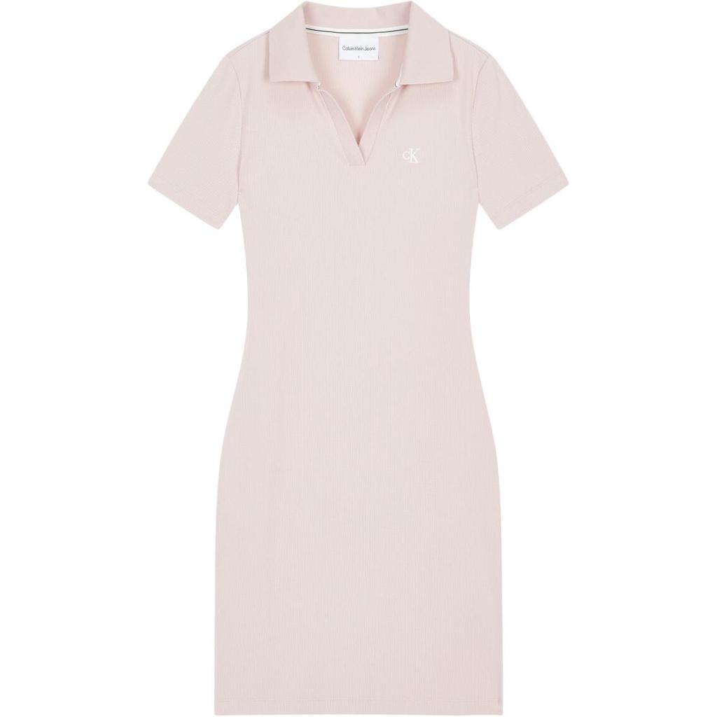 Calvin Klein Polo Neck Fitted Solid Color Short Sleeve Dress Women Dresses Pink J223724-TF6