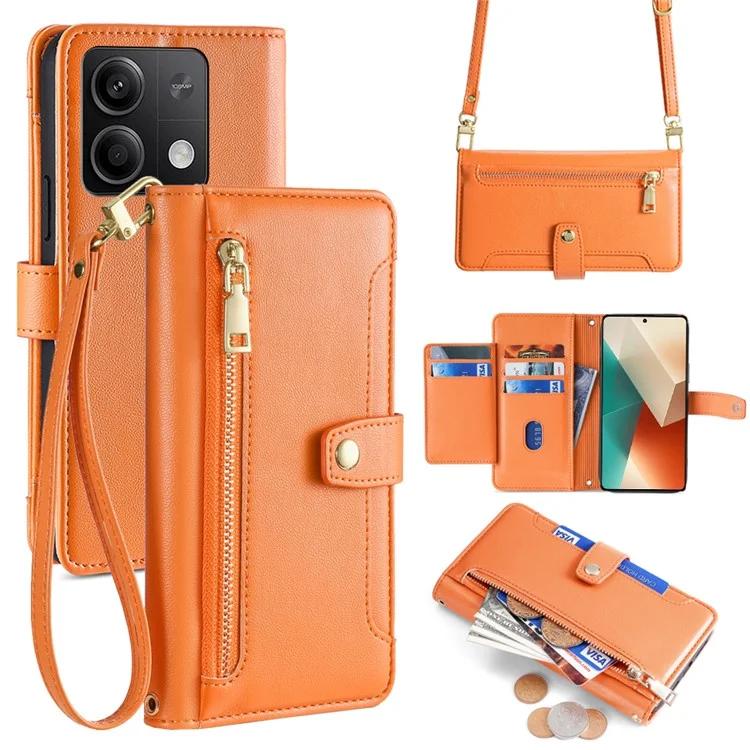 

For Xiaomi Redmi Note 13 5G Crossbody Phone Case Zipper Pocket PU Leather Cover