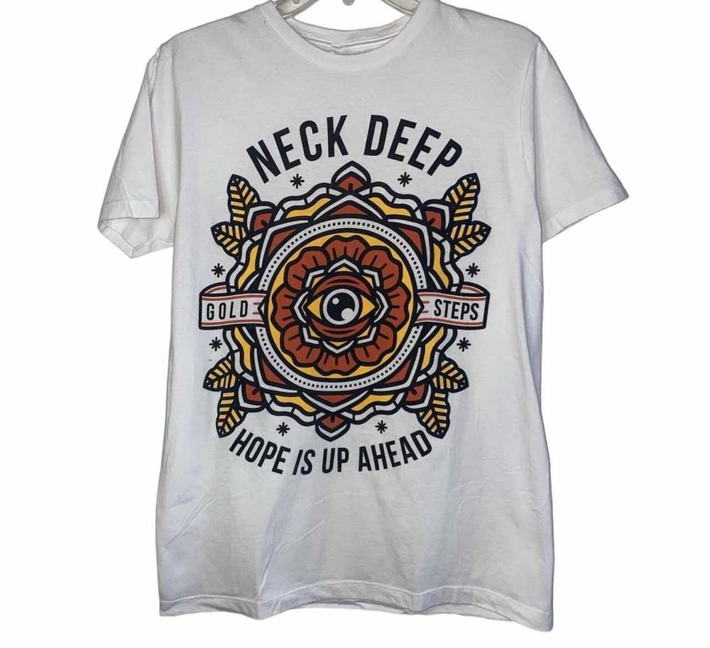 

Retro Style Gold Steps Neck Deep Band Shirt White Unisex S-2345XL LE392 Unisex T-Shirt XXXXL
