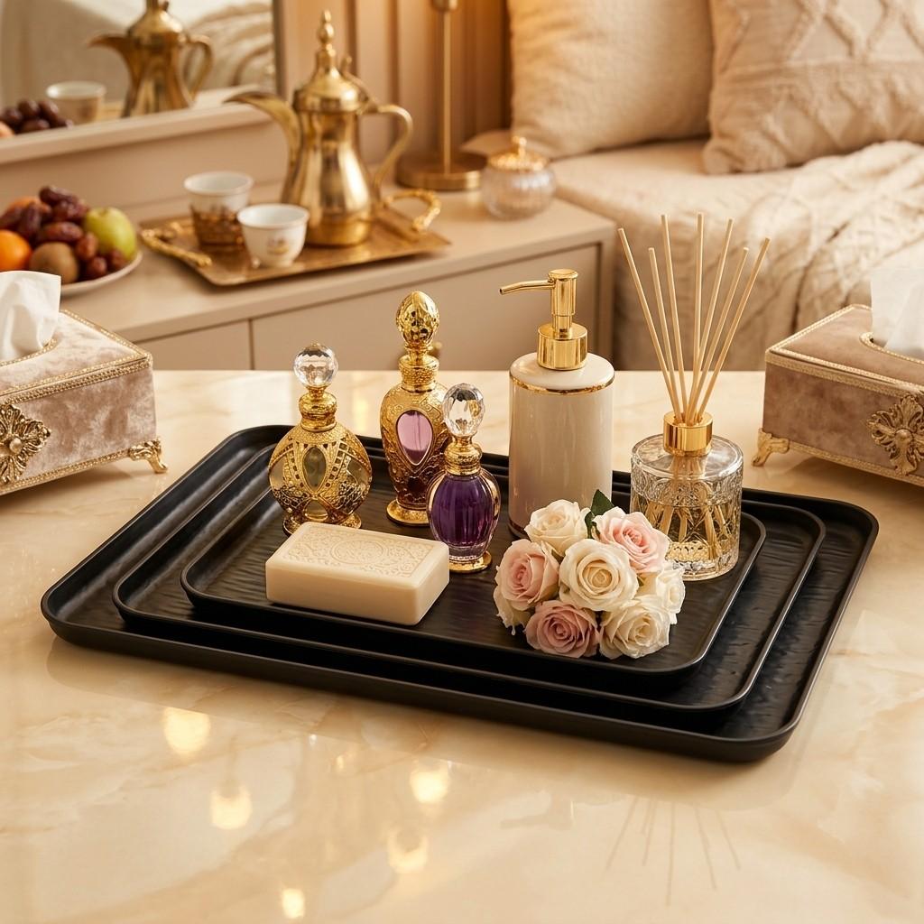 Rectangular Plastic Vanity Tray Bathroom Organizer Perfume Tray Stackable Makeup Organizer Cosmetic Storage Box Desk Accessories