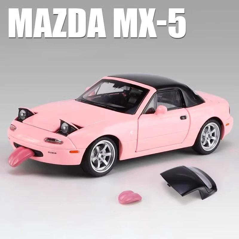 1/32 Mazda Miata MX5 Alloy Scale Car Model Diecast Miniature Car Toy Vehicle Sound and Light Collection Children's Toy Gift