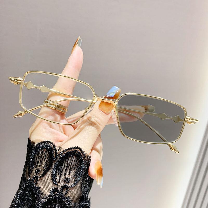 Color Changing Fashion Anti Blue Light Metal Flat Mirror Internet Famous Student Non Prescription Small Box Glasses 023