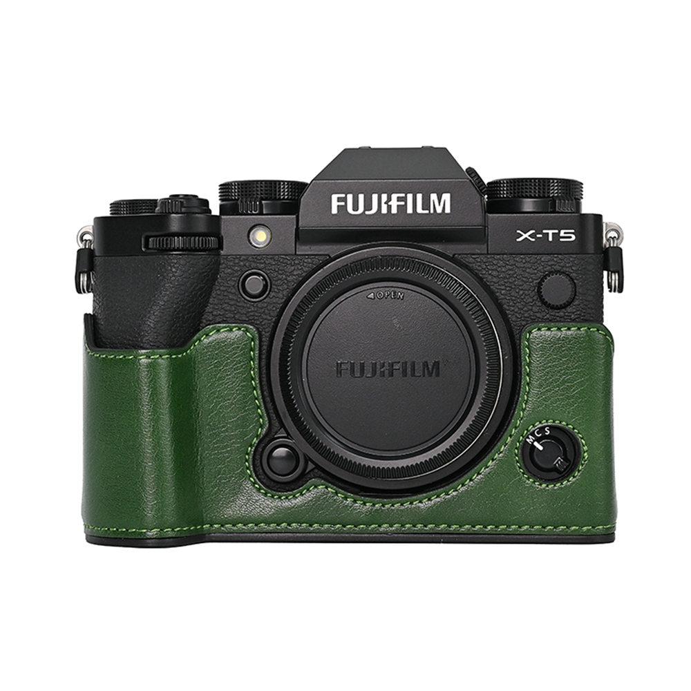 

XT5 Camera Bag PU Leather Half Body Case for Fujifilm XT5 Fuji X-T5 Battery Opening Bottom Cover зелёный