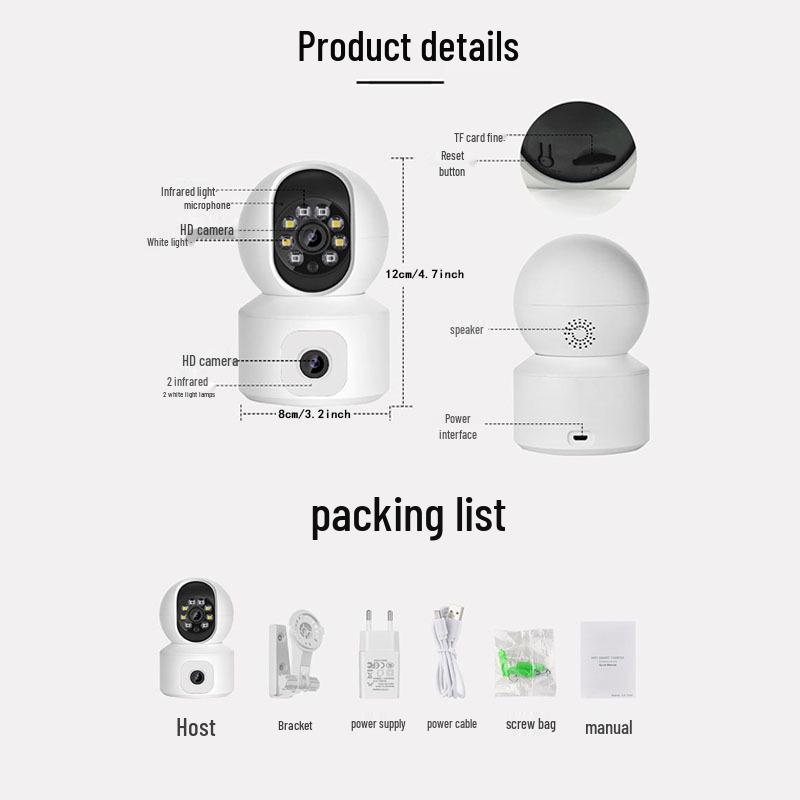 1080P Dual-Lens Wireless Security Camera with 360° Rotation, Mobile Remote, Dual-Screen, and Full-Color Night Vision