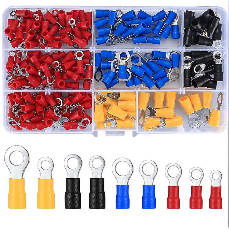 200-Piece Cold Crimp Terminal Kit with Copper Insulating Ring and Wire Crimper Box
