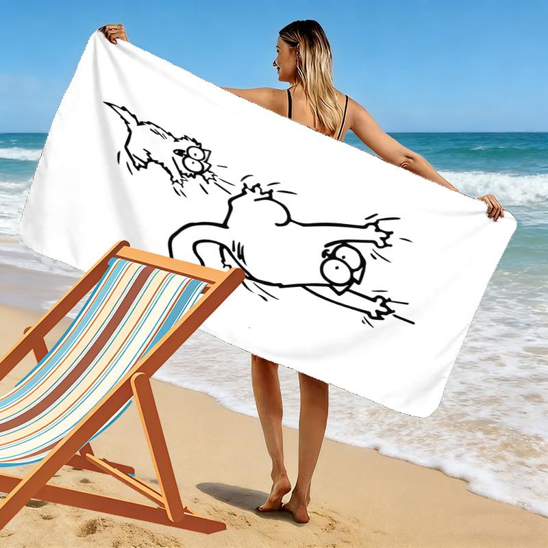 Simon's Cat Print Strandlaken, Groot Zacht Sneldrogend Handdoek voor Strand Camping Zwemmen