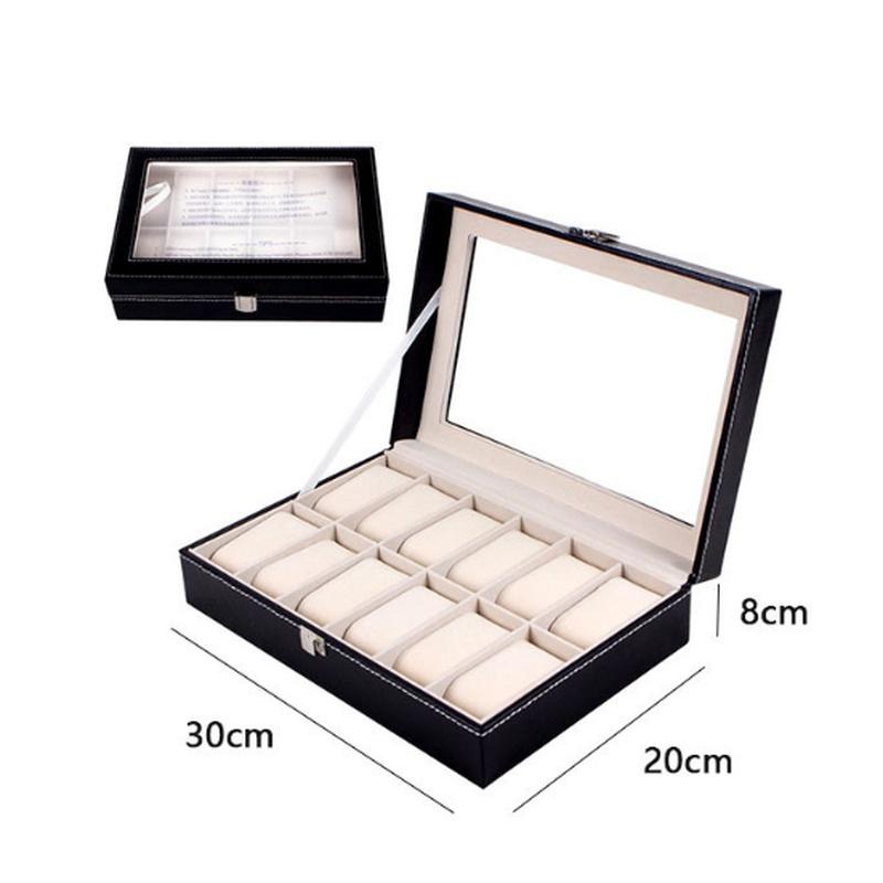 2/3/6/12 Slots Leather Watch Black Box Case Display Organizer Storage Tray for Men & Women