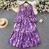 Retro Romantic Style Floral Dress Women's Autumn Lantern Sleeves Straps Design Temperament Super Fairy High-end Long Dress