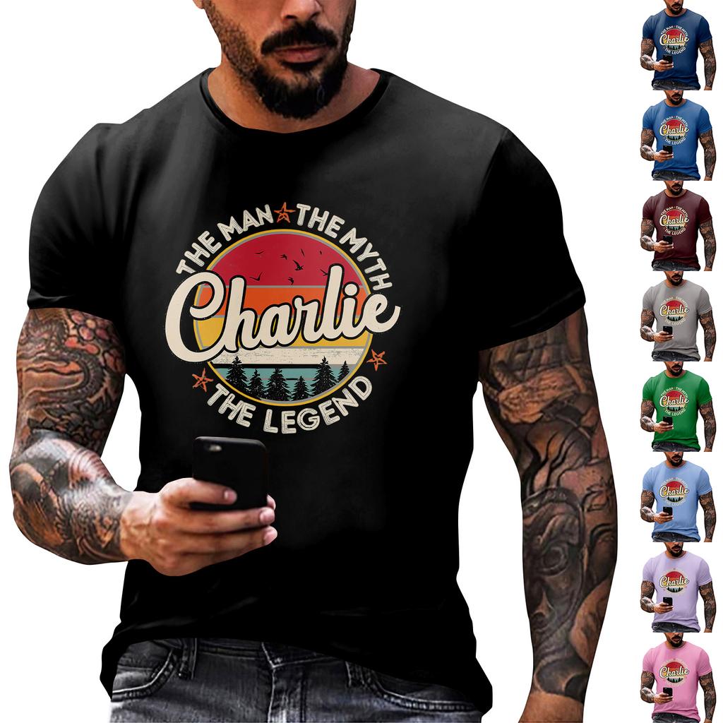 Fashionable Round Neck Short Sleeve Work Clothes Printed Tops For Mens Summer Tops