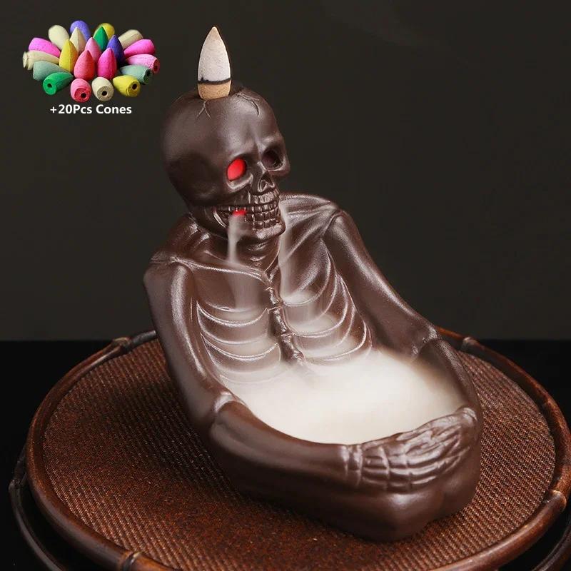 

+20 шт. благовоний Хэллоуин тыква украшение светодиодный череп обратный поток благовоний курильница керамический держатель для поделок офисный декор чай питомец