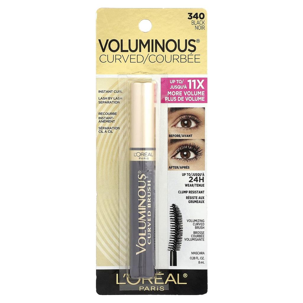 L'Oréal, Voluminous®, Curved Brush Mascara, 340 Black, 8 Ml (0.28 Fl Oz)