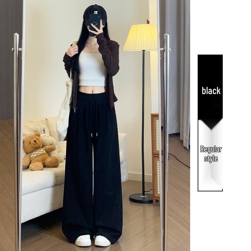 Women's Plus Velvet High-Waisted Wide-Leg Pants - Autumn/Winter Thickened Curve Drape Casual Wear