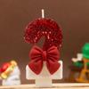 Red White Sequins Bow 0-9 Birthday Digital Candle - Creative Premium Cake Decoration