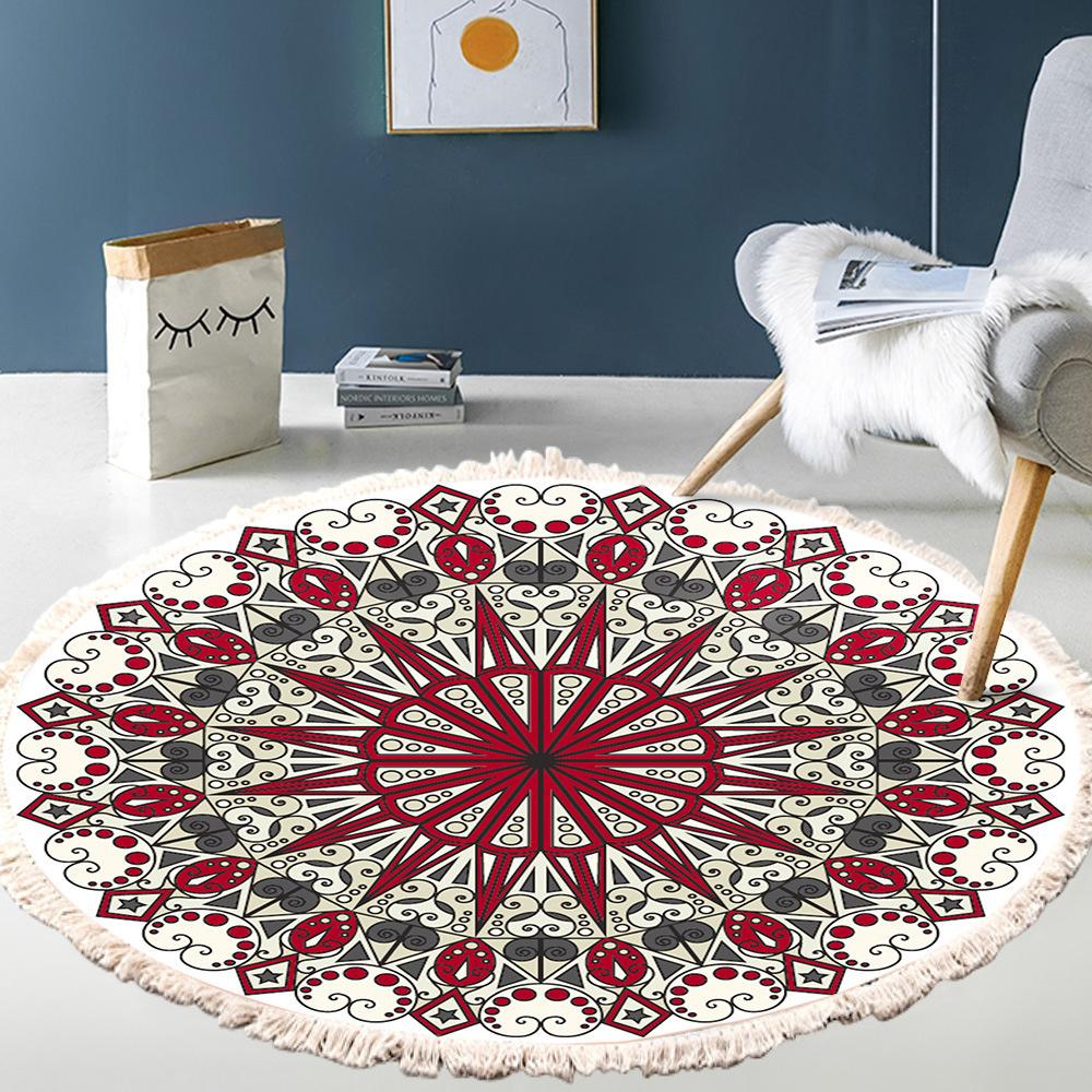 Large Round Bedroom Carpet With Tassels Macrame Tassel Floor Mat for Living Room Cotton Linen Muslim Prayer Mat Rug Custom Size