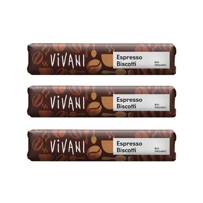 Vivani Espresso Biscotti Chocolate Bar 40g x 3 pack