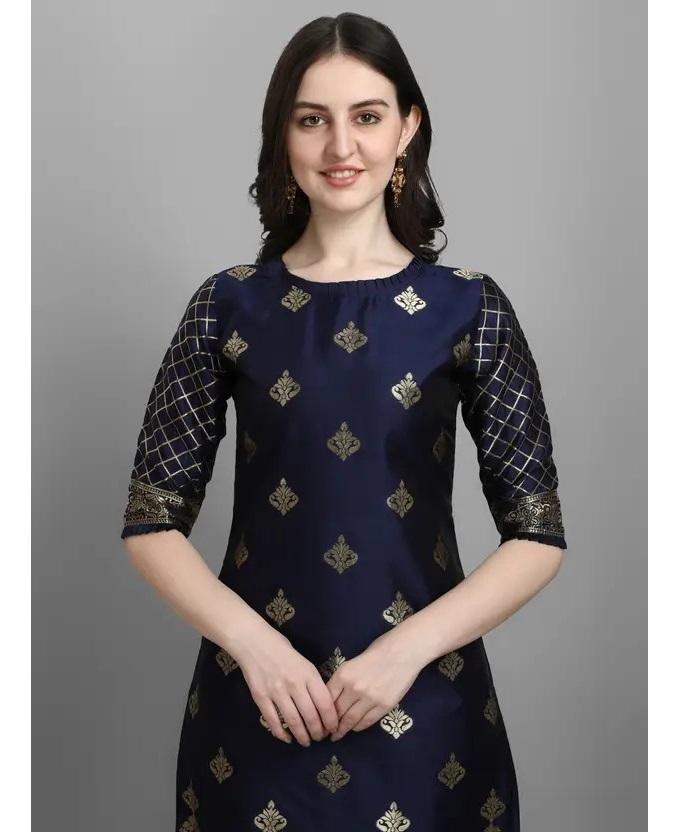 Women's Designer Party Wear Top Tunic Cotton Silk Salwar Kameez Kurti Pant Dupatta Set