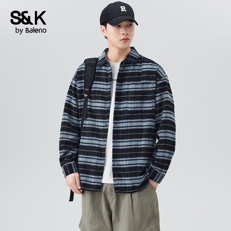 Baleno Men s S&K Striped Plaid Casual Shirt Jacket M