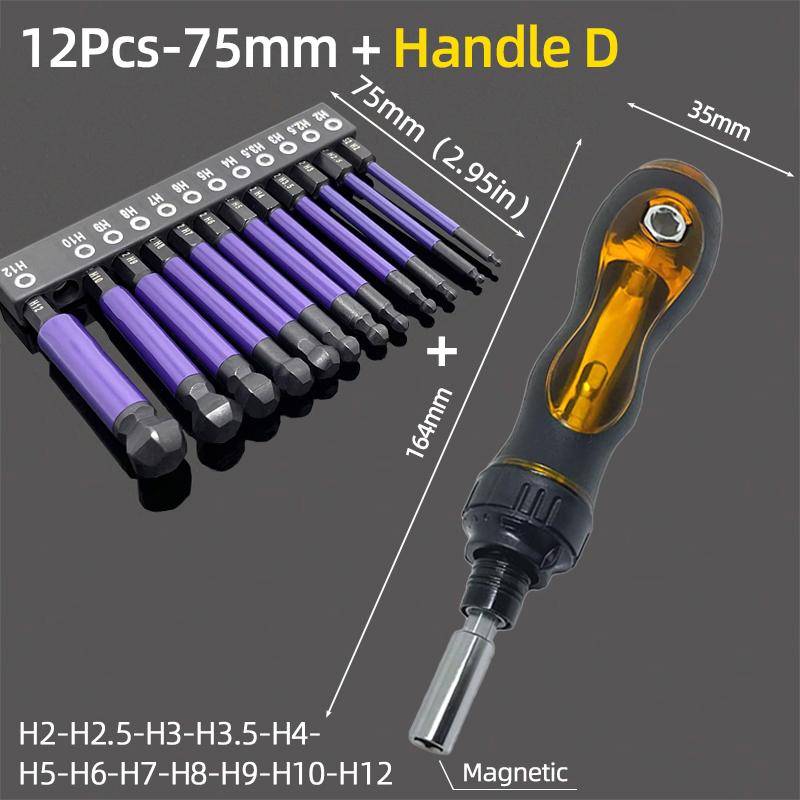 Ball End Hex Screwdriver Bits Set 1/4” Inch Screw Driver Drill Bit Shank Magnetic S2 Steel 65/100mm Ratchet Wrench Hand Tools