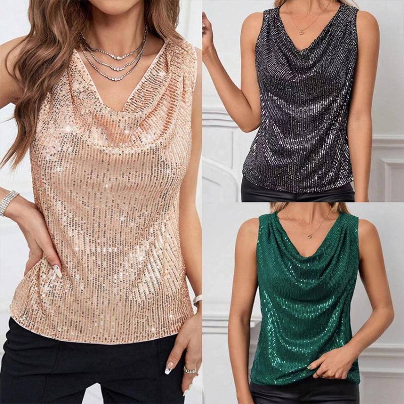 New sexy V-neck tube top fashion sequins loose short jumper women's vest