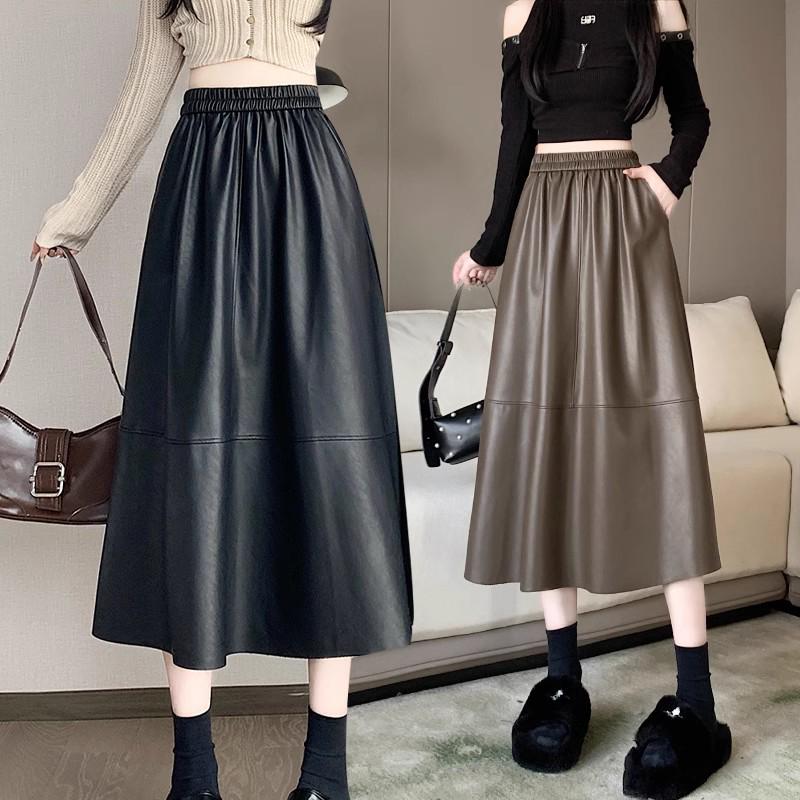 

Women s High Waist Black PU Leather Midi A-line Skirt, Autumn Winter 2025 Collection 2XL кавовий