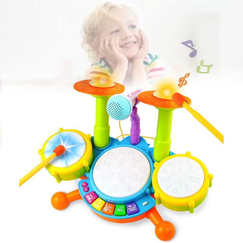 Colorful Early Education Multi-functional Drum Set With Microphone And Piano Toy Instruments For Kids Ages 2 To 6 Years