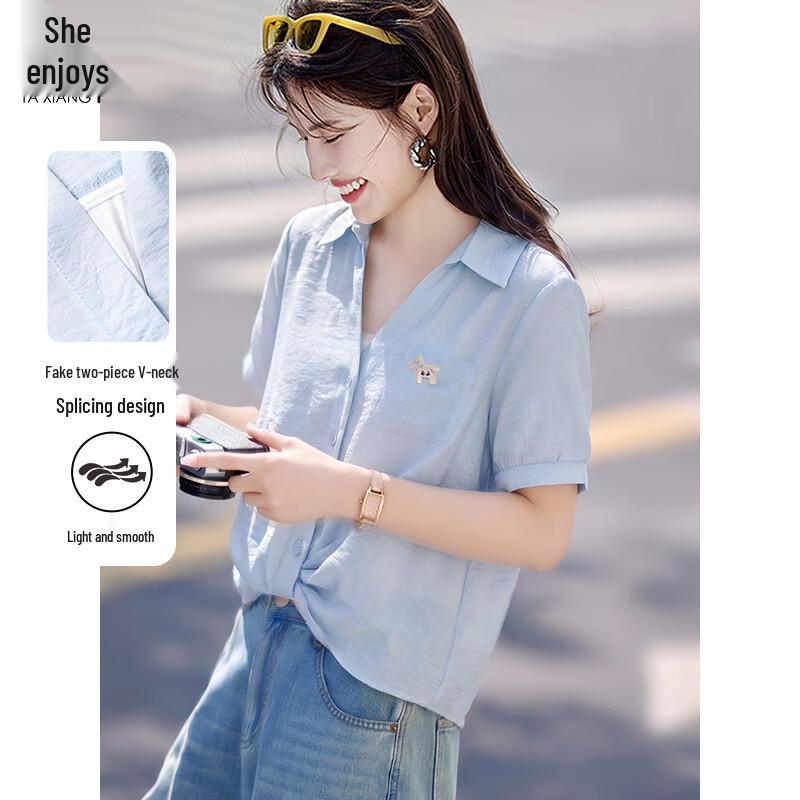 Women s Short Sleeve Fake Two-Piece Shirt M