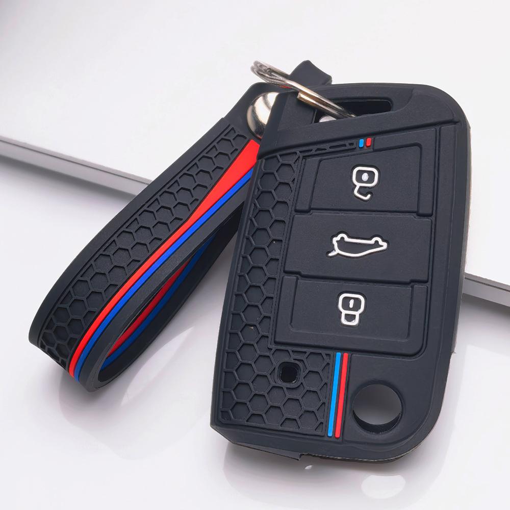 Key Shell Cover for VW Golf Polo Tiguan Passat Jetta Octavia Touran Caddy Anti-Scratch Surface Shockproof Structure Soft Grip Texture